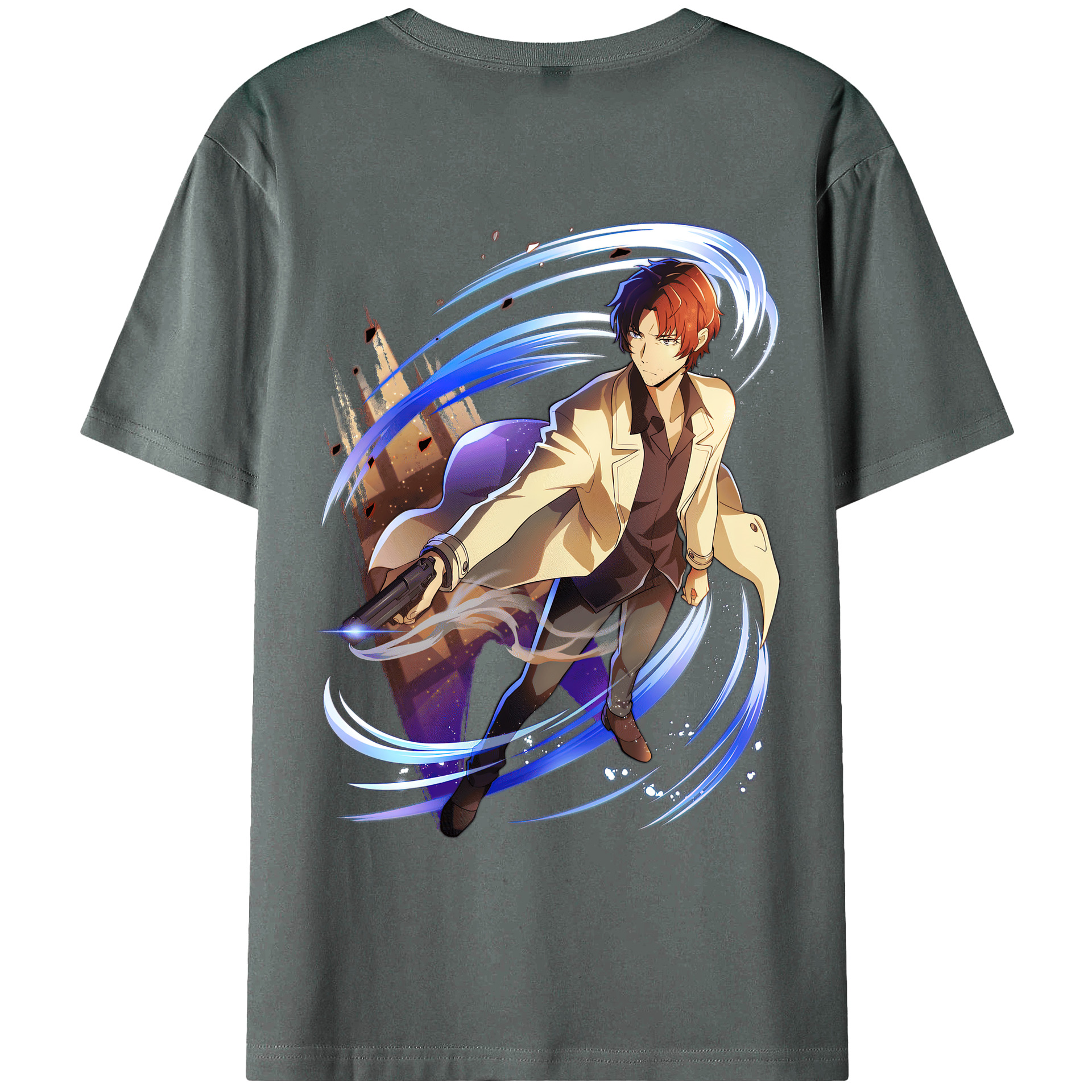 （画像用） 文豪ストレイドッグス Bungo Stray Dogs 綿100％ メンズ半袖Tシャツ（バックプリント） 通気性